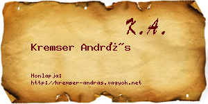 Kremser András névjegykártya